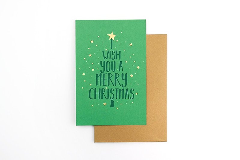 Original Christmas card emerald green letterpress vintage letterpress printing - การ์ด/โปสการ์ด - กระดาษ สีเขียว