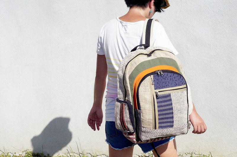Woven Bag - Hand Weaving Daypack - Hemp backpack - Folk Woven Textile - Student bag- Travel bag- Mixed -Unique - Hipster - mixed mexico - กระเป๋าเป้สะพายหลัง - ผ้าฝ้าย/ผ้าลินิน หลากหลายสี