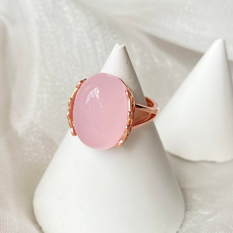 Pink Jade With Rose Gold 925 Sterling Silver Ring Stone Gemstone Light Jewelry Semi Gemstone - General Rings - Gemstone Pink