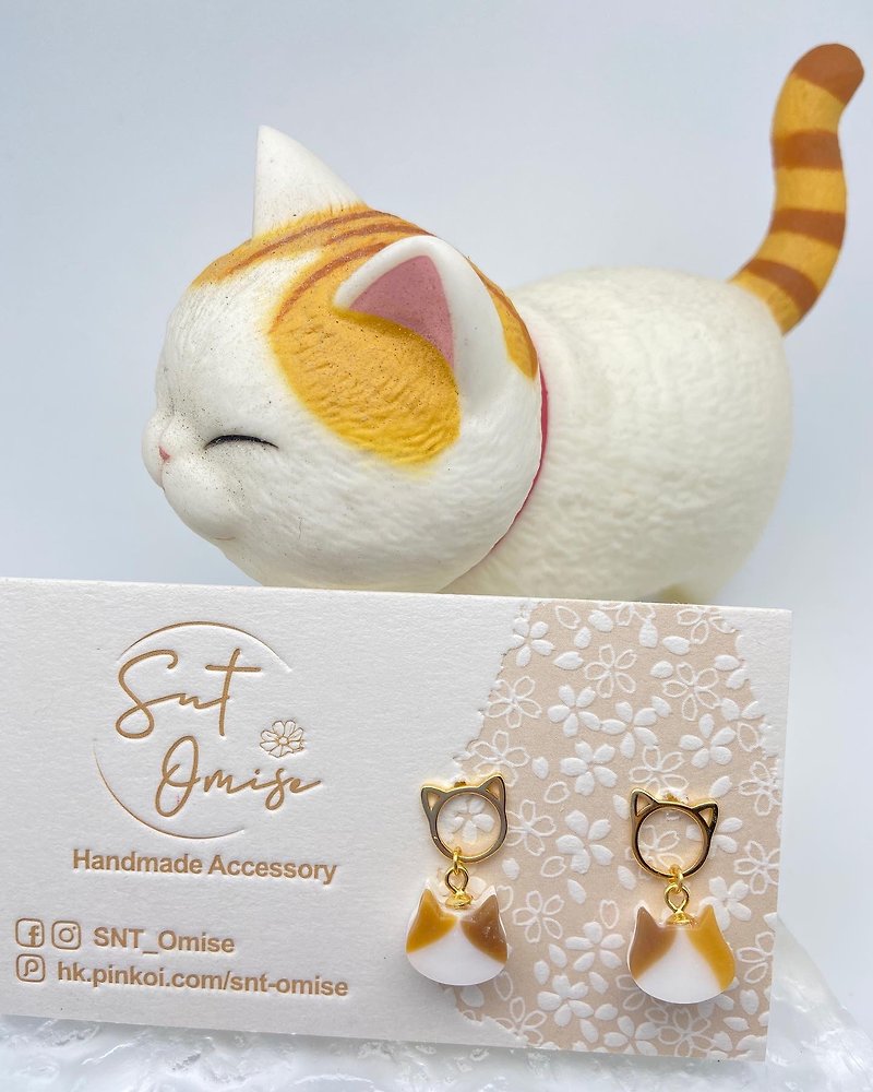 【Three-color Meow Pendant Stone Earrings】Made in Hong Kong/ Stone Jewelry/Earrings/Pets/Cats - Earrings & Clip-ons - Other Materials Multicolor