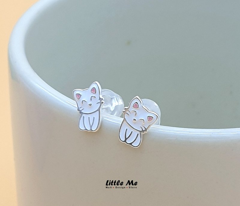 Tiny Cat - Silver Earring with Epoxy - ต่างหู - เงินแท้ สีเงิน