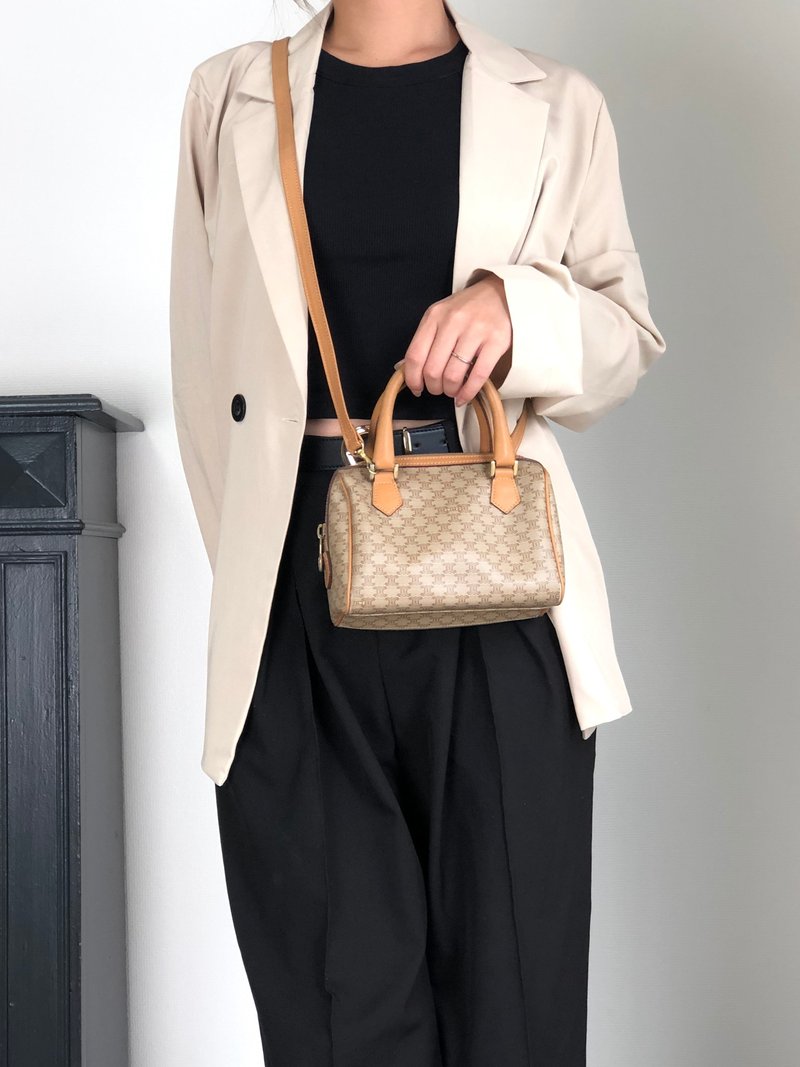 【 日本直送　名牌中古包 】CELINE セリーヌ マカダム ショルダーバッグ ベージュ PVC/レザー 2way マイクロ ミニバッグ v4cuzg - 側背包/斜背包 - 防水材質 咖啡色