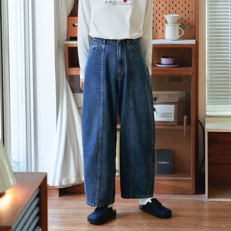 Light washed denim balloon pants|Pants|Summer and autumn style|Sora-1577 - กางเกงขายาว - ผ้าฝ้าย/ผ้าลินิน สีน้ำเงิน