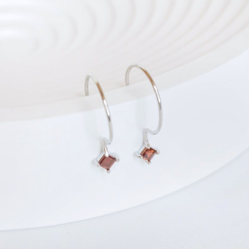 Stone 925 Sterling Silver Square Hook Earrings - ต่างหู - คริสตัล สีเงิน