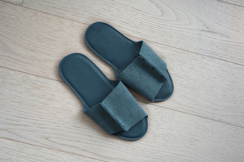 皮革室內拖鞋 | 土耳其藍 - 室內拖鞋 - 真皮 藍色