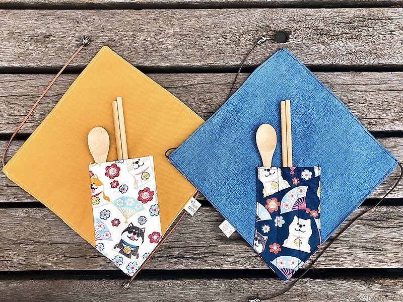 新款和風餐具組(附木頭餐具)-櫻花柴兩色 - 筷子/筷架 - 棉．麻 