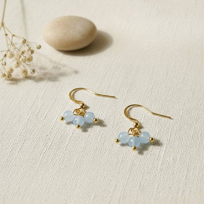 Christmas Gift Exchange, Sea Blue Soda Natural Stone Hook Earrings, Handmade, Natural Gemstones - ต่างหู - เครื่องประดับพลอย สีน้ำเงิน