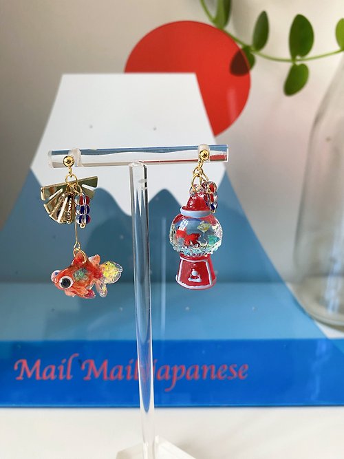 mail mail japanese 金魚配金魚糖甖、耳環、耳夾