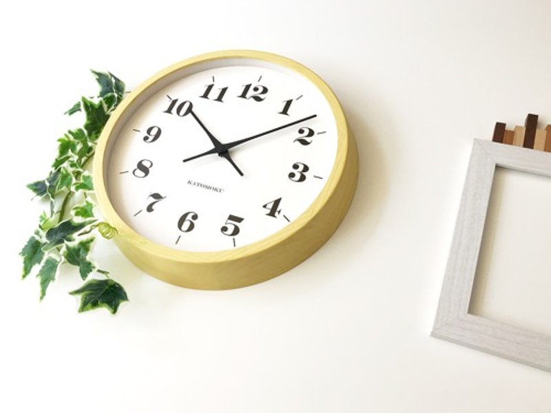 KATOMOKU muku clock 12 White ash yellow  (km-97YE) wall clock  made in japan - นาฬิกา - ไม้ สีเหลือง