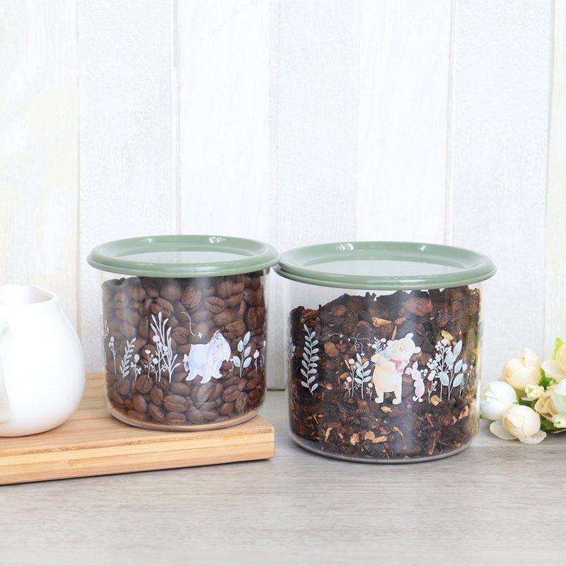 【Disney 迪士尼】TRITAN 可堆疊輕透儲存罐二件組 小熊維尼 - 調味罐/醬料罐 - 塑膠 綠色