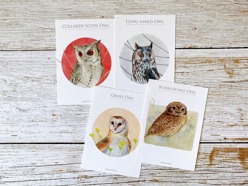 Watercolor Birds Postcard Group 33 Raptor 7.0 Owl - Cards & Postcards - Paper 