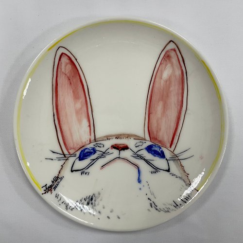 陶佐陶TAOZOTAO 【陶佐陶 TAOZOTAO】手繪(7寸)瓷盤-盯著美食的兔子