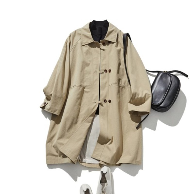 A coat that will be the centerpiece of your autumn outfit Mid-length coat Light brown 240928-4 - เสื้อแจ็คเก็ต - ผ้าฝ้าย/ผ้าลินิน 