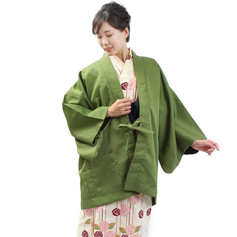 旅館羽織 男女兼用 日本製 日本 和服 羽織 外套 罩衫 抹茶 単品 - 帽T/大學T - 棉．麻 綠色