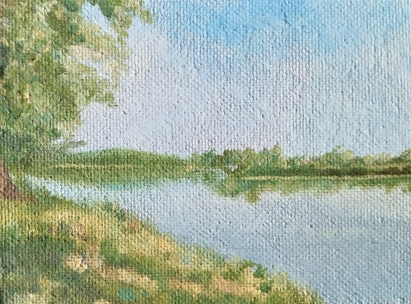 Landscape Painting Original Art River Artwork Neutral Landscape Oil Wall Art - 海報/掛畫/掛布 - 其他材質 綠色