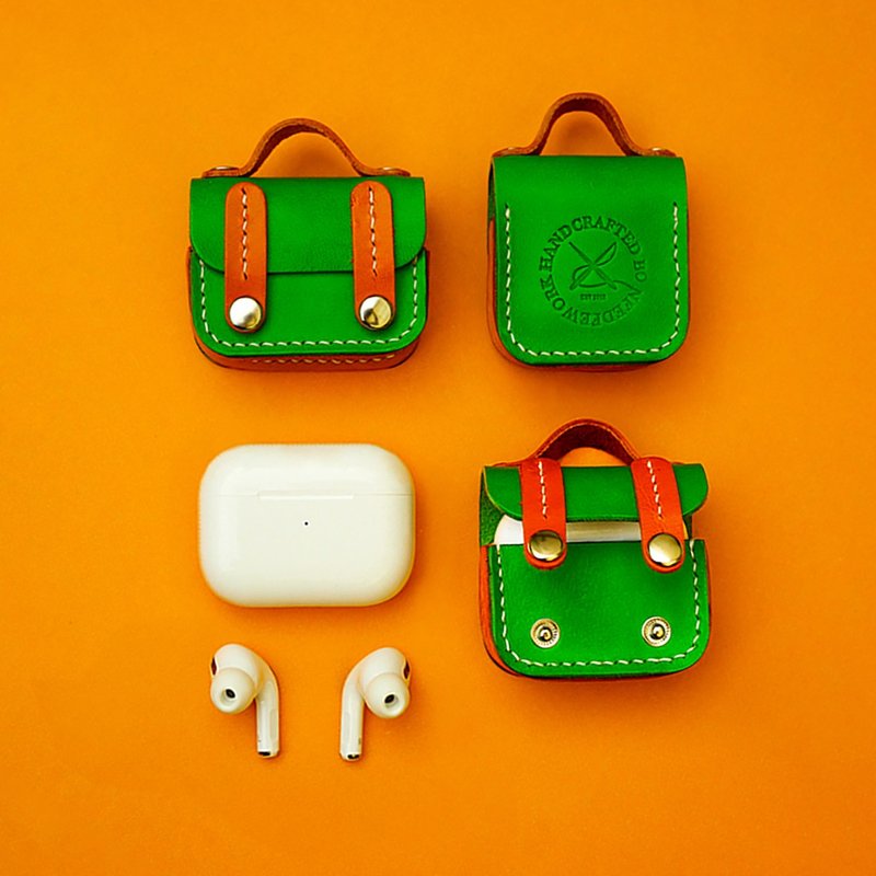 AirPods Pro 真皮保護套 掛脖 Apple耳機3代 保護殼 兩針一線手縫 - airpods/耳機保護套 - 真皮 