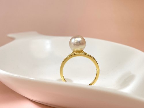Athena珍珠設計 皇冠 天然海水珍珠 akoya S925銀14K注金 戒指