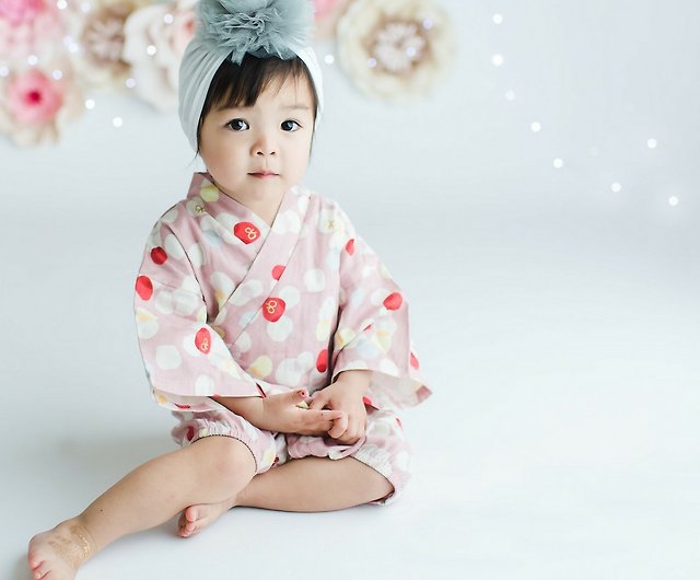 かわいい日本の綿の女の赤ちゃん着物ロンパース麻理子 ショップ Hahanoyume The Baby Kimono Company ロンパース Pinkoi