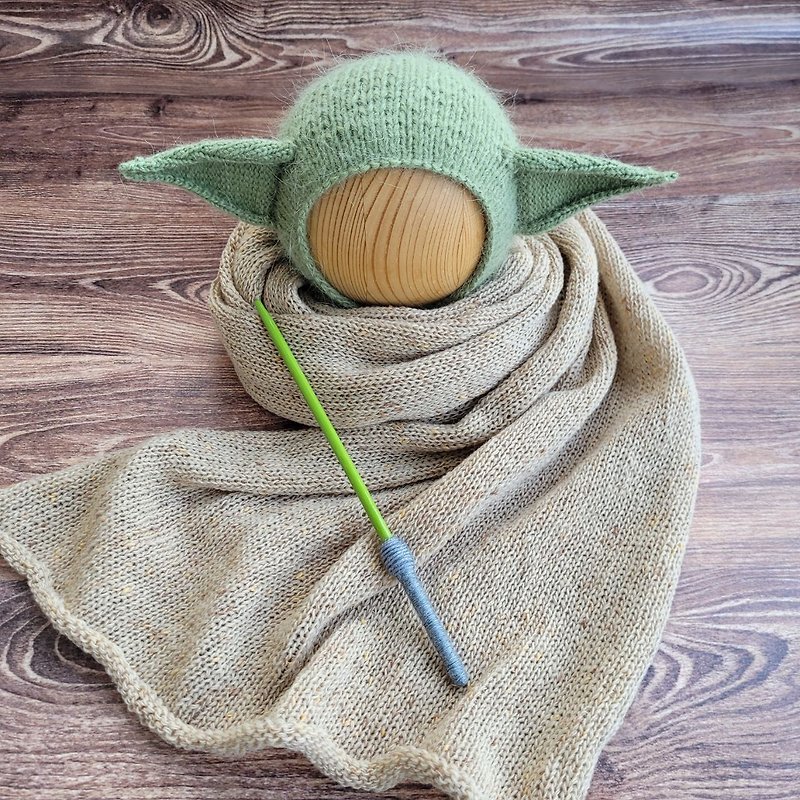 Green hat with wrap, Newborn photo props - 嬰兒飾品 - 羊毛 多色