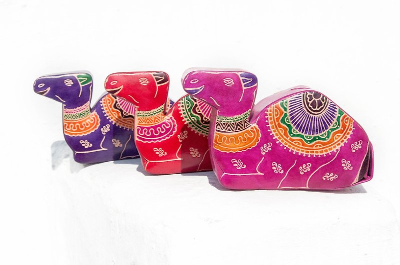 手作りのヤギの皮の貯金箱/手描きのスタイルの革の財布-モロッコの民俗習慣サラ砂漠のラクダ - 貯金箱 - 革 多色