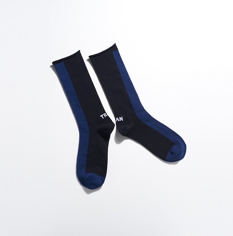 藍黑區塊中筒襪  - 泉設計搭品良品 長版襪 紳士襪 - 襪子 - 棉．麻 