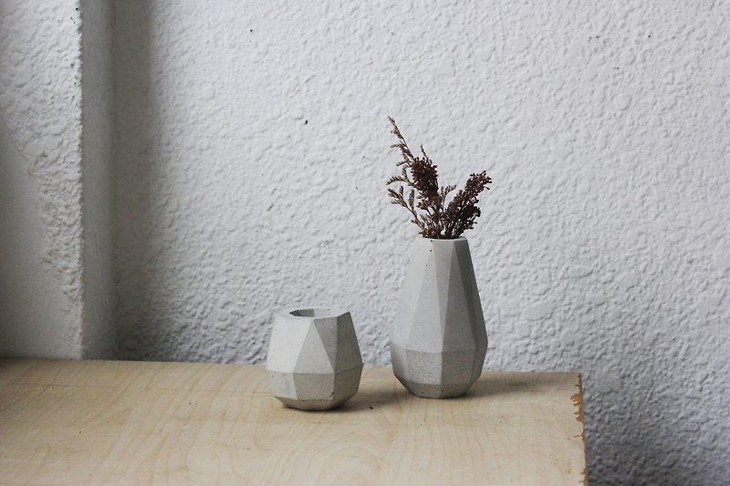 Water drop 1+1 combination | Cement flower pot gift box | with dried flowers - Pottery & Ceramics - Cement Gray