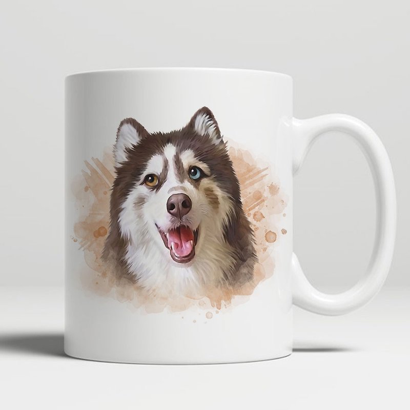 Customized Character Pet Painting / Flat Mouth Mug (Watercolor Style) - Customized Portraits - Porcelain White