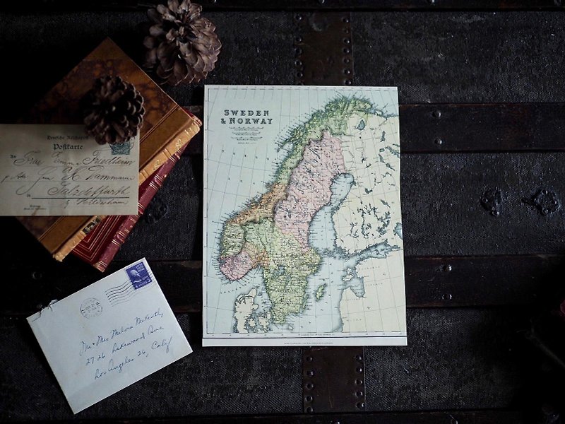 英國1900年百年彩色地圖 D款 Sweden&Norway - 裝飾/擺設  - 紙 