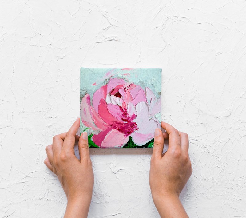 Peony Painting Floral  Oil Original Art Flower Artwork Home Decoration Painting - 海報/掛畫/掛布 - 其他材質 粉紅色