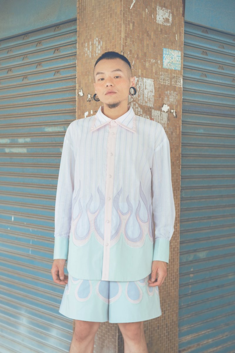 粉色火焰襯衫(191T06) - 男襯衫/休閒襯衫 - 棉．麻 白色