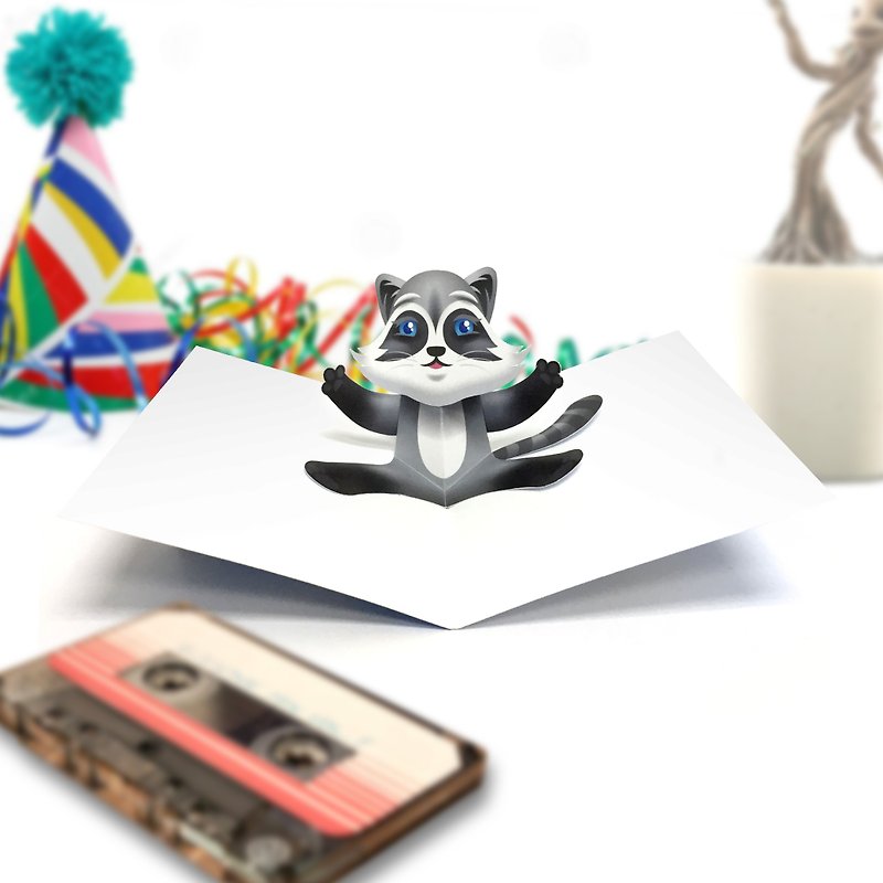Raccoon Card | Raccoon Birthday Card | Birthday Card | Raccoon Pop Up Card - การ์ด/โปสการ์ด - กระดาษ 