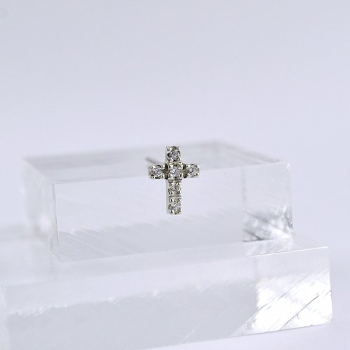 GreenRock Jewelry 碎鑽十字架耳環(單只) (白色CZ鑽石) 925純銀