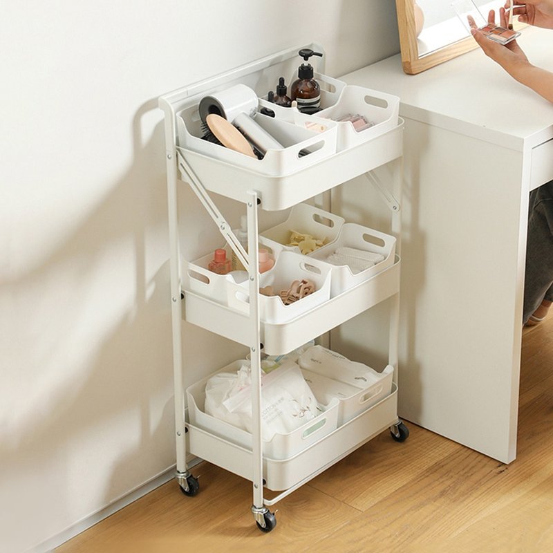 Japan Frost Mountain Nordic style folding three-layer storage cart (with armrests) - Shelves & Baskets - Other Metals White