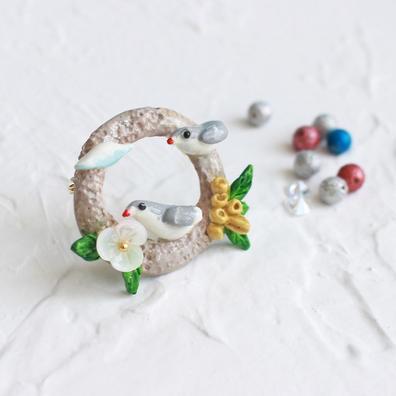 Birds Polymer Caly Brooch I Story_Forest daily - Brooches - Clay Gray