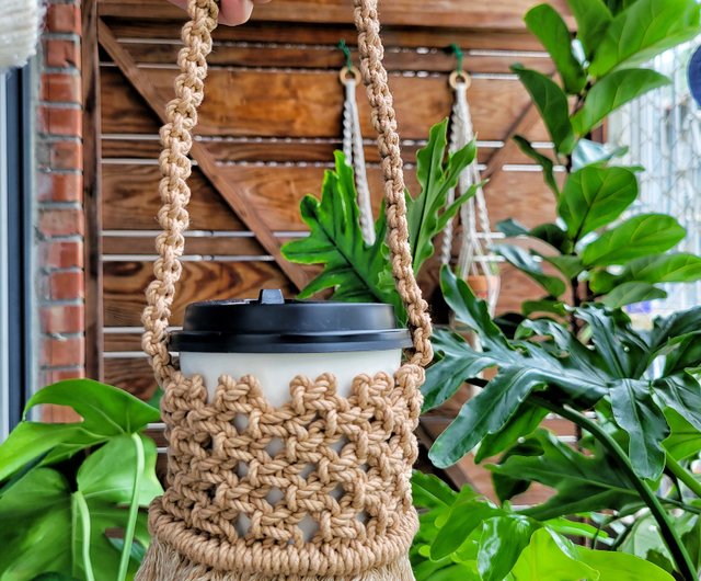 Macrame Woven Tote Hand Shaker Cup Bag Beverage Tote Cup Holder - Shop  eileen-macrame Beverage Holders & Bags - Pinkoi