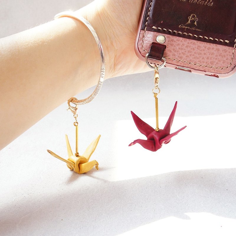 Origami Series-Genuine Paper Thousand Paper Crane Happy Mobile Phone Strap (One)-Total 8 Colors - Charms - Genuine Leather Red