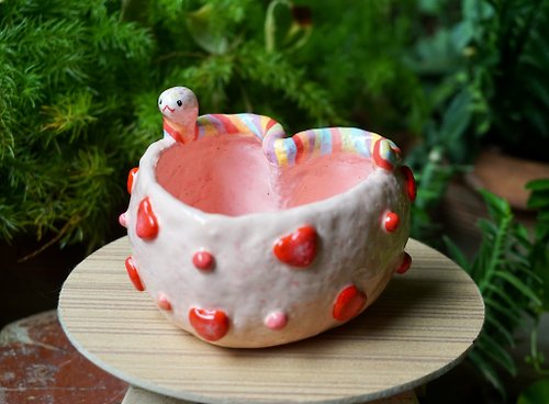 MeawmaPottery Valentine Snake Planter / Heart shape pottery / Cute Gift / Snake Gift