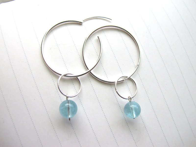 Aquamarine x 925 Silver Hook x 925 Silver [Water Blue] - Crystal Earrings Series - ต่างหู - คริสตัล สีน้ำเงิน