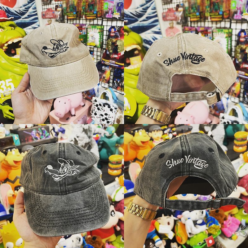 American retro hand-painted cartoon pattern double-sided electro-embroidery washed baseball cap old hat - หมวก - ผ้าฝ้าย/ผ้าลินิน หลากหลายสี