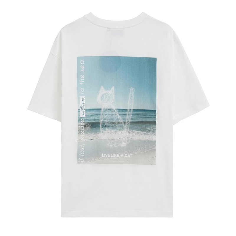 RETURN TO THE SEA 中性寛版T-Shirt by Toby Black - 帽T/大學T - 棉．麻 白色