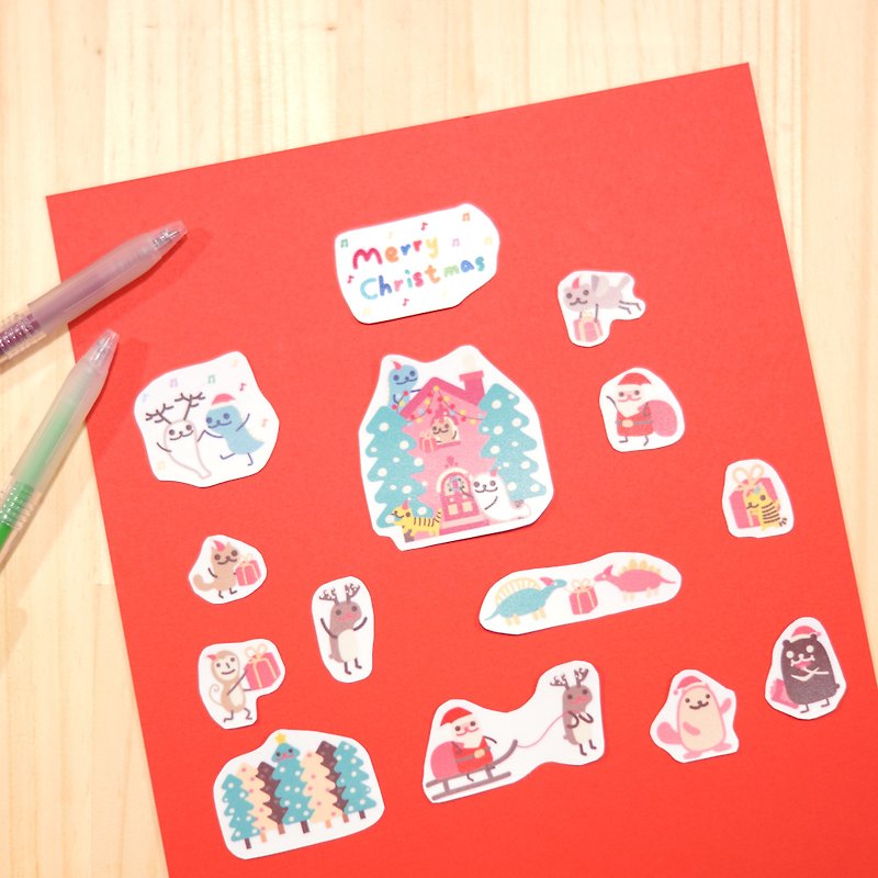 [Christmas stickers] 14 into Christmas stickers (waterproof, scratch) - สติกเกอร์ - กระดาษ สีแดง