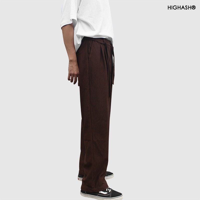 夏秋新作 ウエストゴム テクスチャー プリーツ リラックス ルーズ ドレープ ロングパンツ HIGHASH オリジナルデザイン - パンツ メンズ - ポリエステル ブラック