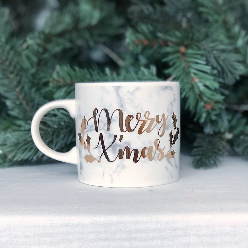 [Christmas limited edition] marbled Christmas mug - Cups - Porcelain Gold