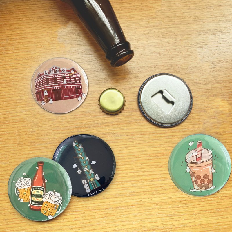 麻糬兔台灣系列開瓶器磁鐵,徽章 - 徽章/別針 - 塑膠 多色