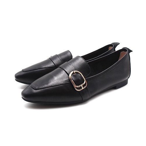 米蘭皮鞋Milano W&M(女)簡約圓尖頭平底樂福鞋 女鞋-黑色(另有灰色)