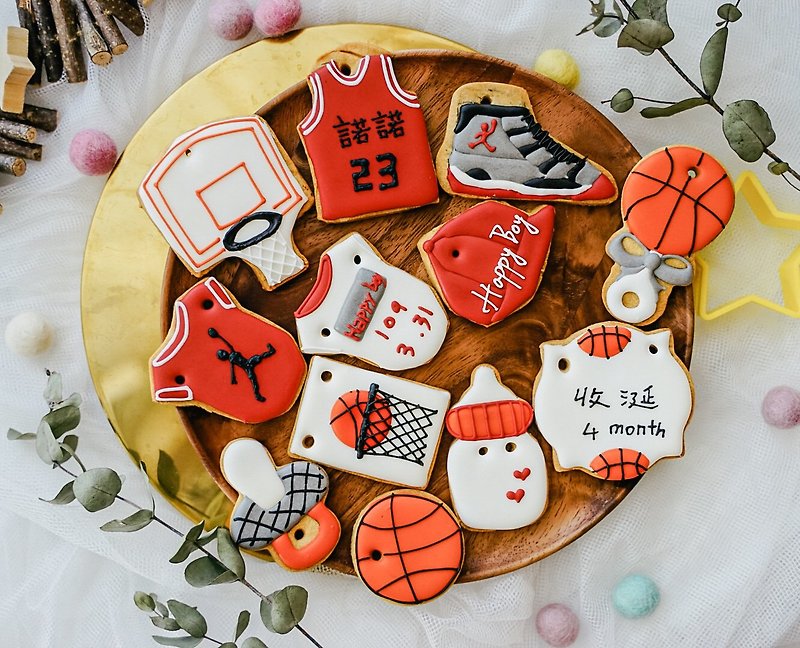 Handmade saliva collection biscuits basketball baby icing biscuits - คุกกี้ - อาหารสด สีส้ม