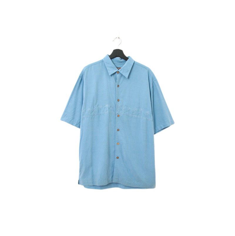 Back to Green-夏威夷襯衫 天藍色 椰子樹道ht-09/vintage shirts - 男襯衫/休閒襯衫 - 棉．麻 