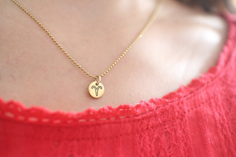 Horoscope sign-brass necklace-Aries - สร้อยคอ - ทองแดงทองเหลือง สีทอง
