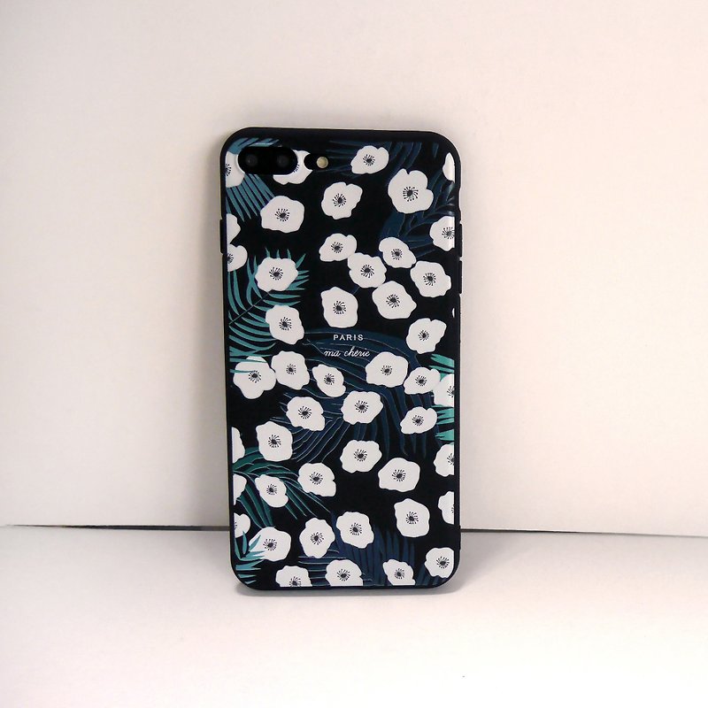 Black white poppies phone case - Phone Cases - Silicone Black