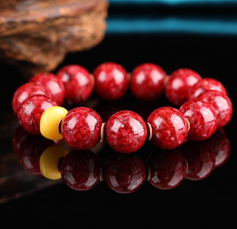 High-quality large-grain crystal sand natural raw ore cinnabar high-quality red sand single ring bracelet Seiko high-quality original - สร้อยข้อมือ - เครื่องเพชรพลอย 